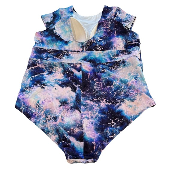 Torrid Purple Blue Pink Waves One Piece Wireless Modest Swimsuit Size 4X - Picture 8 of 13